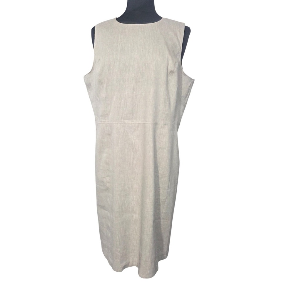 Vintage Lands End Women's‎ Size 16 Tan Linen Blend Sleeveless Sheath Dress